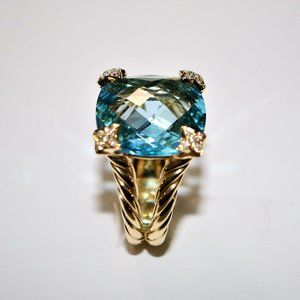 David Yurman 18k yellow gold, diamond Topaz Ring